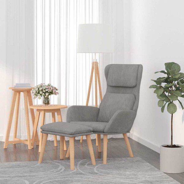 Relaxační křeslo se stoličkou světle šedé samet 3097820