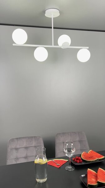Stropní svítidlo BIOR 4 – celobílé, sklo, 4× E14, šířka 80 cm