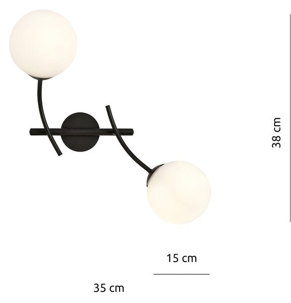 Nástěnné svítidlo HUNTER K2 – černé, opálové sklo, 2× E14, šířka 35 cm