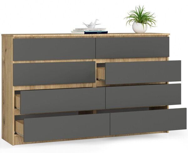 Ak furniture Komoda Kuba 160 cm 8 šuplíků dub artisan/grafitová