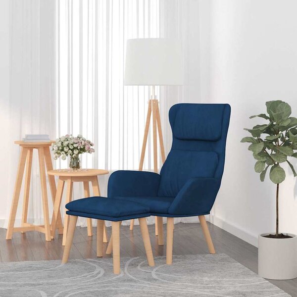 Relaxační křeslo se stoličkou modré samet 3097830