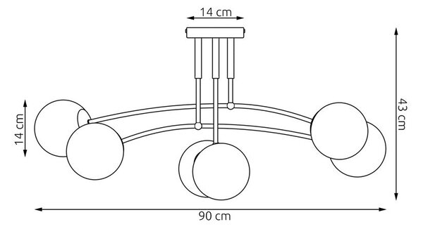 Stropní svítidlo PREGOS 6 – moka, opálové sklo, 6× E14, šířka 90 cm