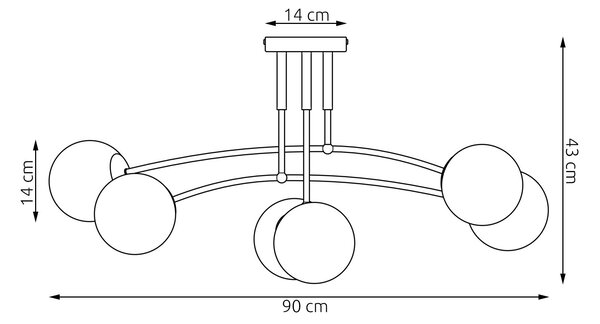 Stropní svítidlo PREGOS 6 – moka, opálové sklo, 6× E14, šířka 90 cm
