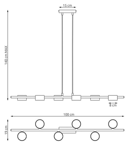 Závěsné svítidlo SORA 6 – černé, 6× GX53, šířka 100 cm