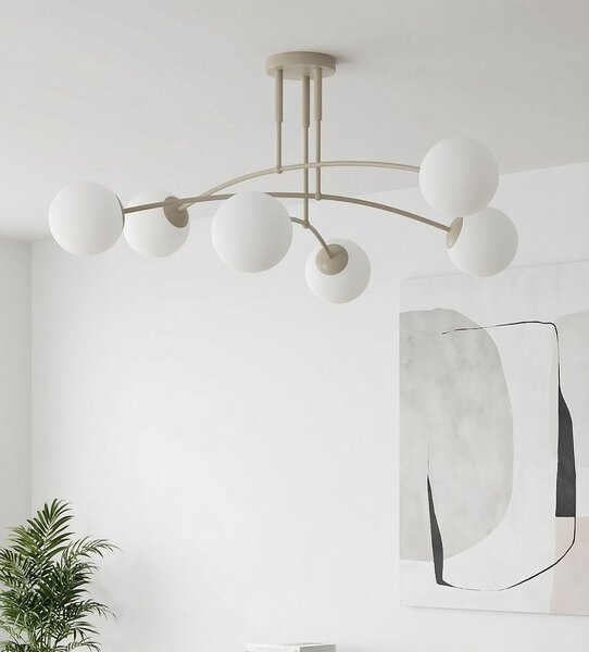 Stropní svítidlo PREGOS 6 – moka, opálové sklo, 6× E14, šířka 90 cm
