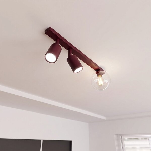 Stropní svítidlo BASTER 3 – vínové, čiré sklo, 3× GU10/E14, šířka 60 cm