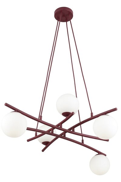 Závěsné svítidlo ESSA 5 – vínové, opálové sklo, 5× E14, šířka 100 cm
