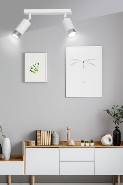 Stropní svítidlo HIRO 2 – bílé / chromové, 2× GU10, šířka 45 cm