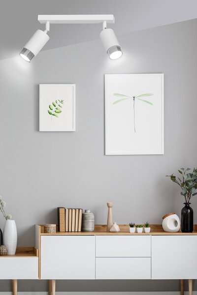 Stropní svítidlo HIRO 2 – bílé / chromové, 2× GU10, šířka 45 cm