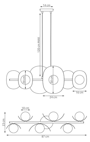 Závěsné svítidlo ELEMENTI 6 – celobílé, sklo, 6× G9, šířka 87 cm