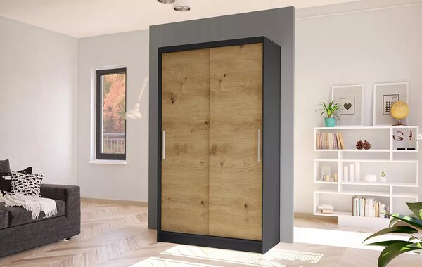 Moderní šatní skříň BRUNO 1 - šířka 100 cm, černá / bílá