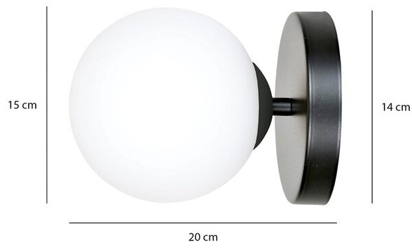 Nástěnné svítidlo BIOR K1 – černé, bílé sklo, 1× E14, šířka 15 cm