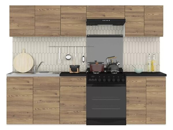 Kuchyň JUNONA MODUL VERZE2 BBL 240 cm, bílá/modřín sibiu zlatý