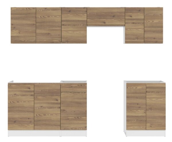 Kuchyň JUNONA MODUL VERZE2 BBL 240 cm, bílá/modřín sibiu zlatý