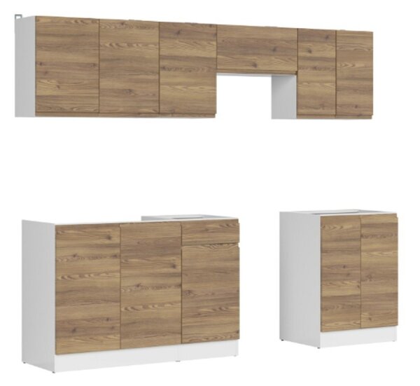 Kuchyň JUNONA MODUL VERZE2 BBL 240 cm, bílá/modřín sibiu zlatý