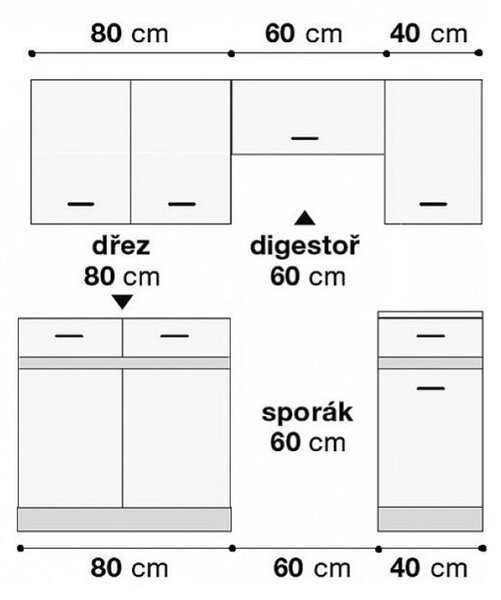 Kuchyň JUNONA MODUL VERZE2 BBL 180 cm, bílá/vanilka lesk/modřín sibiu zlatý