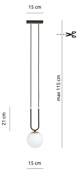 Závěsné svítidlo GLAM 1 – černé, opálové sklo, 1× E14, šířka 15 cm