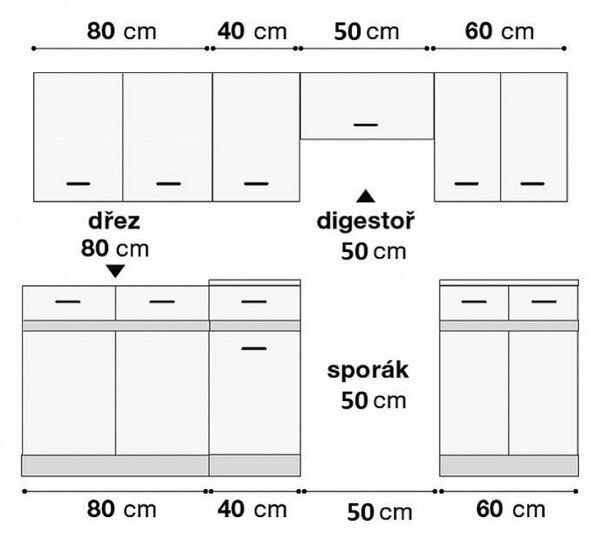 Kuchyň JUNONA MODUL VERZE2 BBL RAMKA 230 cm, bílá/grafit
