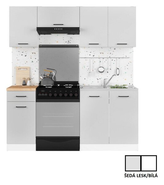 Kuchyň JUNONA MODUL VERZE2 BBL TAFLA 180 cm, bílá/světle šedý lesk