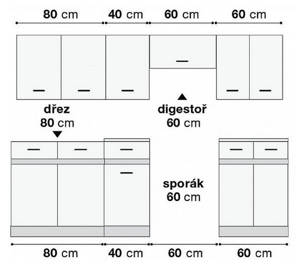 Kuchyň JUNONA MODUL VERZE2 BBL TAFLA 240 cm, bílá/světle šedý lesk