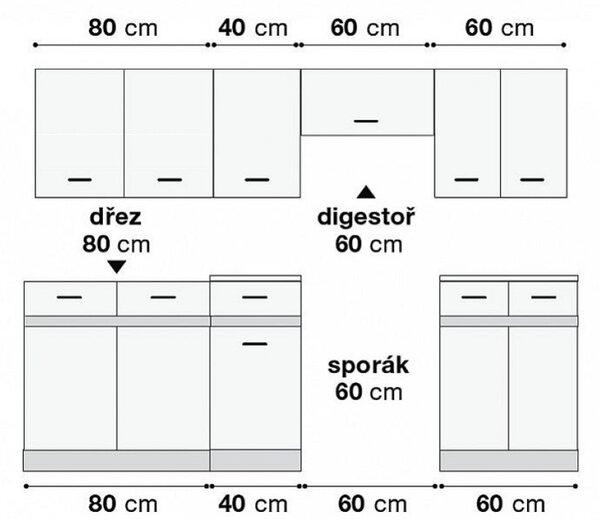 Kuchyň JUNONA MODUL VERZE2 BBL RAMKA 240 cm, bílá/grafit
