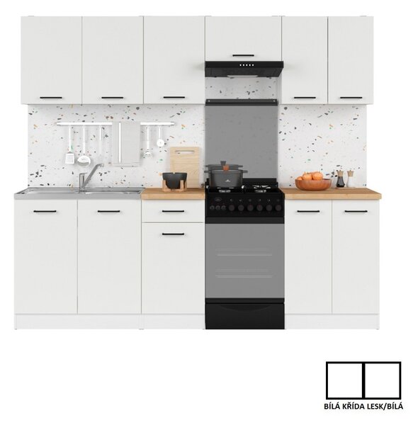 Kuchyň JUNONA MODUL VERZE2 BBL TAFLA 230 cm, bílá/bílá křída lesk