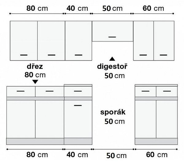 Kuchyň JUNONA MODUL VERZE2 BBL TAFLA 230 cm, bílá/světle šedý lesk