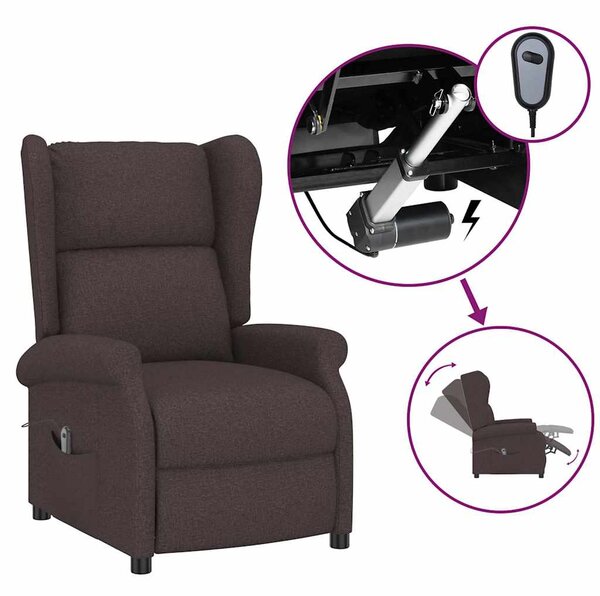 Elektrické polohovací křeslo ušák tmavě hnědé textil 3098324
