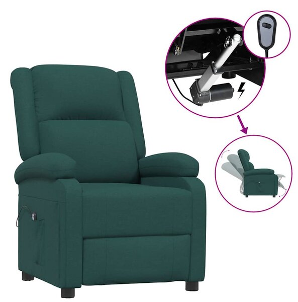 Elektrické polohovací křeslo tmavě zelené textil 3098358
