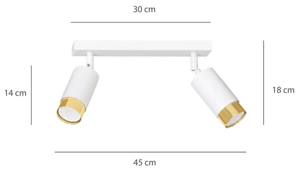 Stropní svítidlo HIRO 2 – bílé / zlaté, 2× GU10, šířka 45 cm