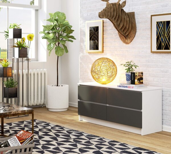 Ak furniture Komoda Kuba 120 cm 4 šuplíky bílá/grafitová