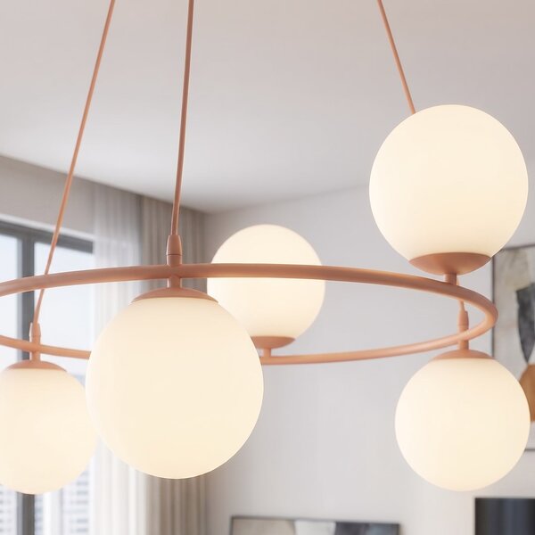Závěsné svítidlo AZURA 6 – korálové, opálové sklo, 6× E14, šířka 75 cm