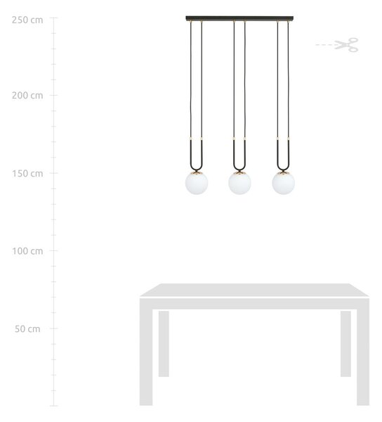 Závěsné svítidlo GLAM 3 – černé, opálové sklo, 3× E14, šířka 70 cm