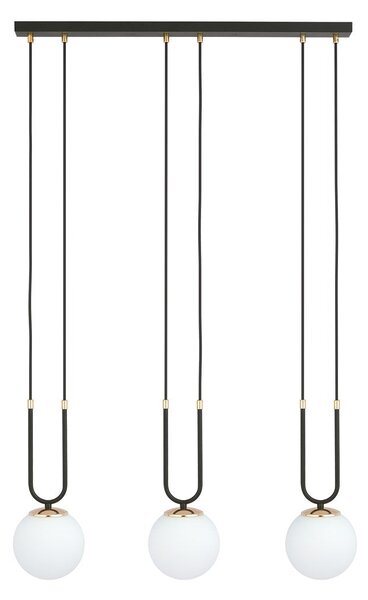 Závěsné svítidlo GLAM 3 – černé, opálové sklo, 3× E14, šířka 70 cm