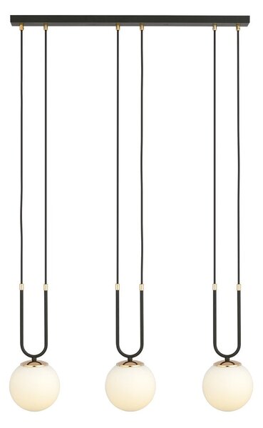 Závěsné svítidlo GLAM 3 – černé, opálové sklo, 3× E14, šířka 70 cm