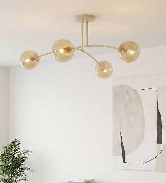 Stropní svítidlo PREGOS 4 – moka, jantarové sklo, 4× E14, šířka 90 cm