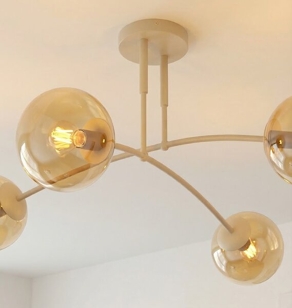 Stropní svítidlo PREGOS 4 – moka, jantarové sklo, 4× E14, šířka 90 cm