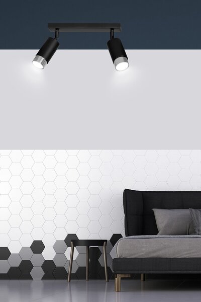 Stropní svítidlo HIRO 2 – černé / chromové, 2× GU10, šířka 45 cm