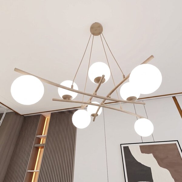 Závěsné svítidlo ESSA 8 – moka, opálové sklo, 8× E14, šířka 100 cm