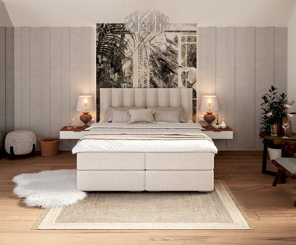 Čalouněná postel LINCOLN Krémová Trinity 140x200 s dřevěným zdvižným roštem