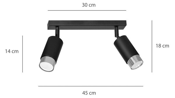 Stropní svítidlo HIRO 2 – černé / chromové, 2× GU10, šířka 45 cm