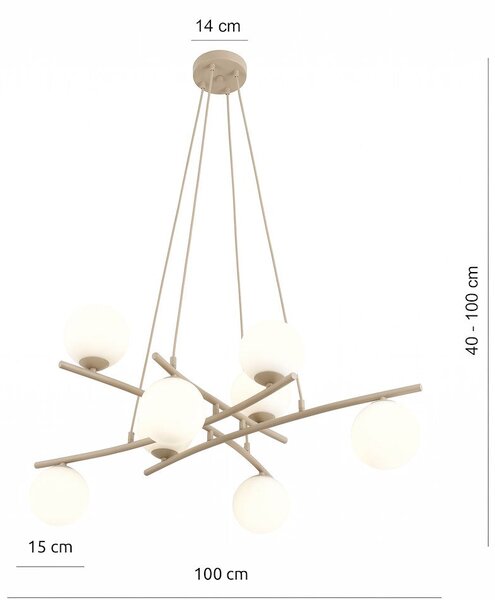 Závěsné svítidlo ESSA 8 – moka, opálové sklo, 8× E14, šířka 100 cm