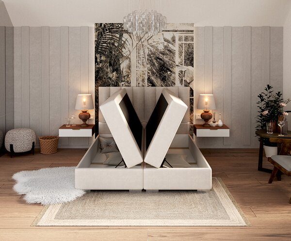 Čalouněná postel LINCOLN Krémová Trinity 140x200 s dřevěným zdvižným roštem