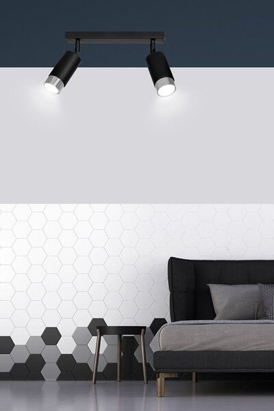 Stropní svítidlo HIRO 2 – černé / chromové, 2× GU10, šířka 45 cm