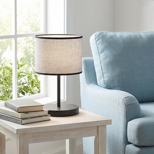 Stolní lampa ECO LN1 – černá, šedé textilní stínidlo, 1× E27, šířka 20 cm