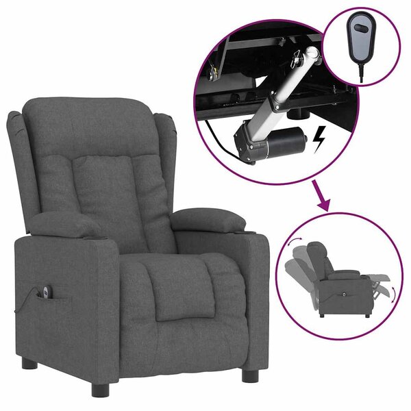Elektrické polohovací křeslo tmavě šedé textil 3098778