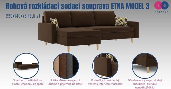 Rohová rozkládací sedací souprava ETNA MODEL 3 Levá Šedá