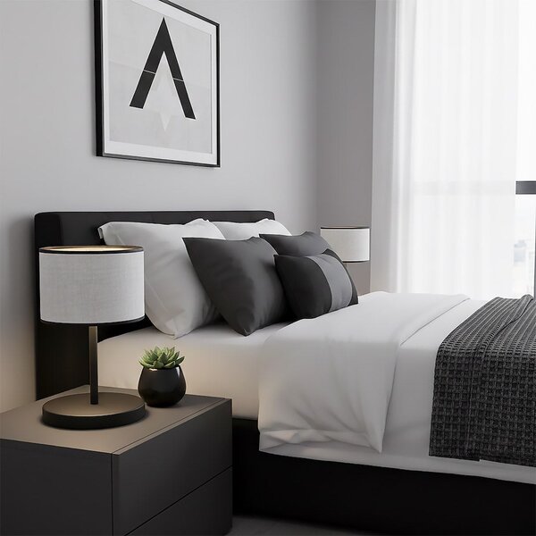 Stolní lampa ECO LN1 – černá, šedé textilní stínidlo, 1× E27, šířka 20 cm
