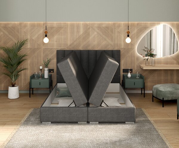 Čalouněná postel LINCOLN Grafit Trinity 140x200 s dřevěným zdvižným roštem