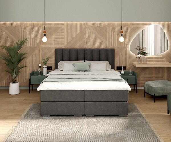 Čalouněná postel LINCOLN Grafit Trinity 140x200 s dřevěným zdvižným roštem